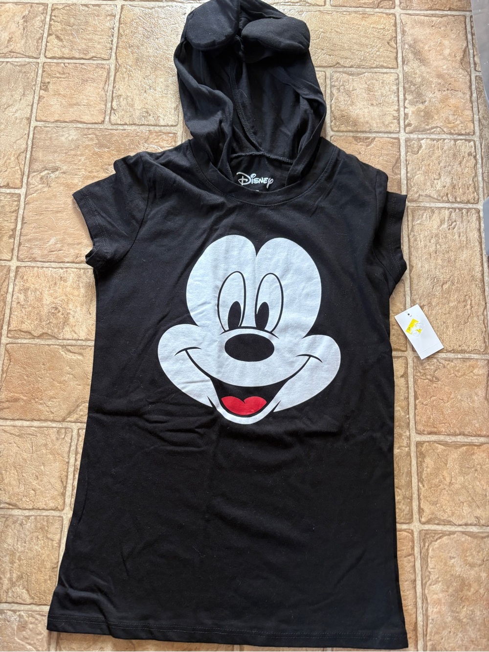 Disney Black Hooded Kids Tee with White & Red Mickey Face
